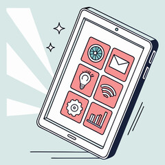 Vector art of tablet with smart home control and business apps