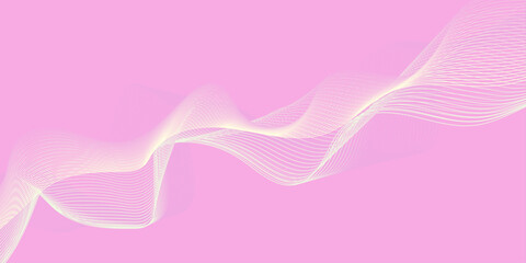 Abstract pink and purple waves create a smooth, curved line design for a vibrant, modern background illustration. Abstract modern wave with thin, flowing lines with smooth gradient from coral pink