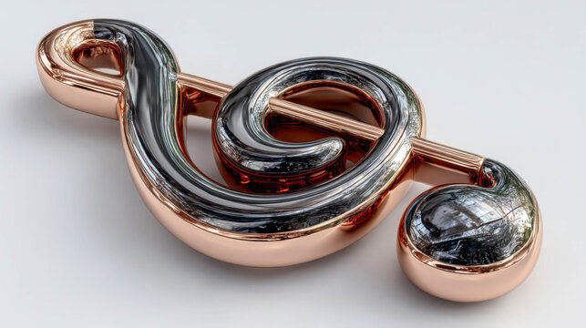 Metallic symbol representing musical notes displayed on a neutral background in a modern style