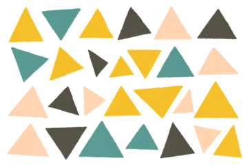 Hand-Cut Paper Triangles Clipart – Mustard, Teal, Blush & Charcoal (PNG, Transparent)