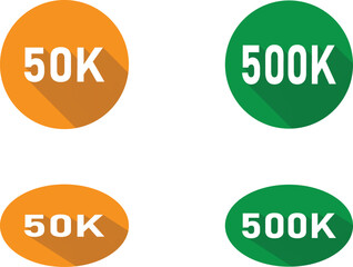 Social media engagement icons: 50K and 500K followers.
