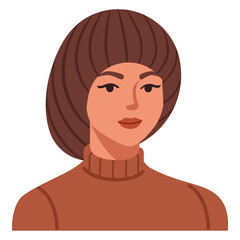 Woman with Sassoon haircut in retro style portrait. Female avatar vector illustration.  