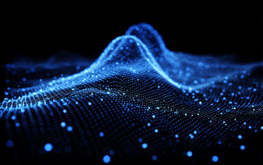 Abstract digital wave pattern with glowing blue particles
