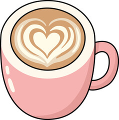 Latte Art in a Pink Mug Illustration