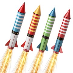 Colorful Rockets Launching: Festive Celebration Design