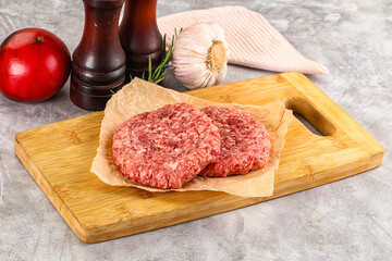 Raw round beef cutlet minced meat