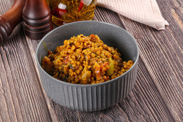 Vegan garnish - lentil with vegetables