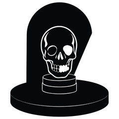 “Extreme close-up of a striking yellow skull placed on a sleek podium, its glossy surface catching and reflecting numerous bright lights from multiple angles. The reflections scatter across the skull 