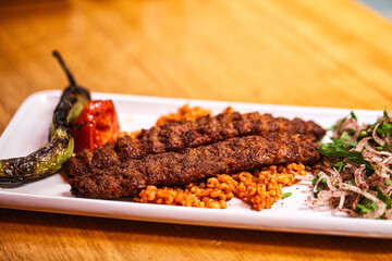 Turkish adana kebab with vegetables