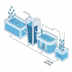 Isometric Water Treatment Cycle Vector Graphic