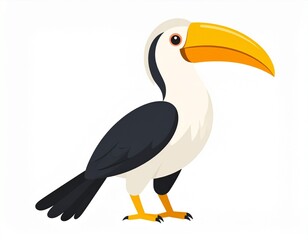 Fototapeta premium Illustration of a Von der Decken's hornbill, featuring its distinctive yellow beak, white head and neck, and dark plumage.
