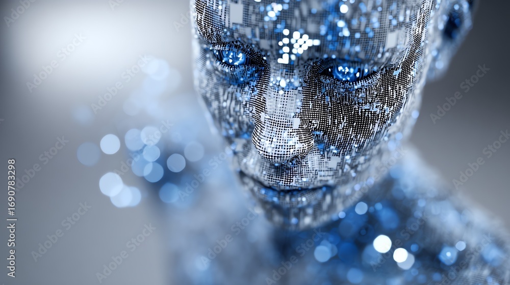 Fototapete a striking digital rendering portrays a human face constructed from intricate circuitry, evoking the