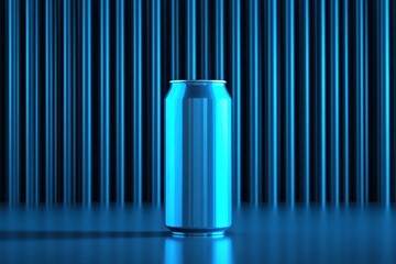 A soda can with a crystal exterior showing a frozen holographic winter scene inside, glowing faintly blue, surreal, hyper-detailed.