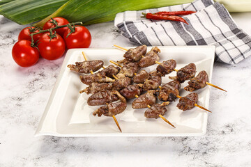 Gourmet Grilled chicken hearts skewer