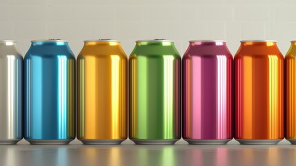 Fototapeta premium Soft drink can, sleek metallic finish, vibrant colors, 3D illustration , closes up