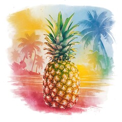 Vibrant Pineapple: Tropical Watercolor Painting