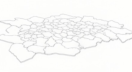 Fototapeta premium Line drawing of a detailed map with outlined regions on a white background