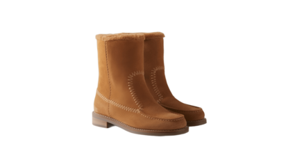 Fashionable leather winter boots displayed prominently.