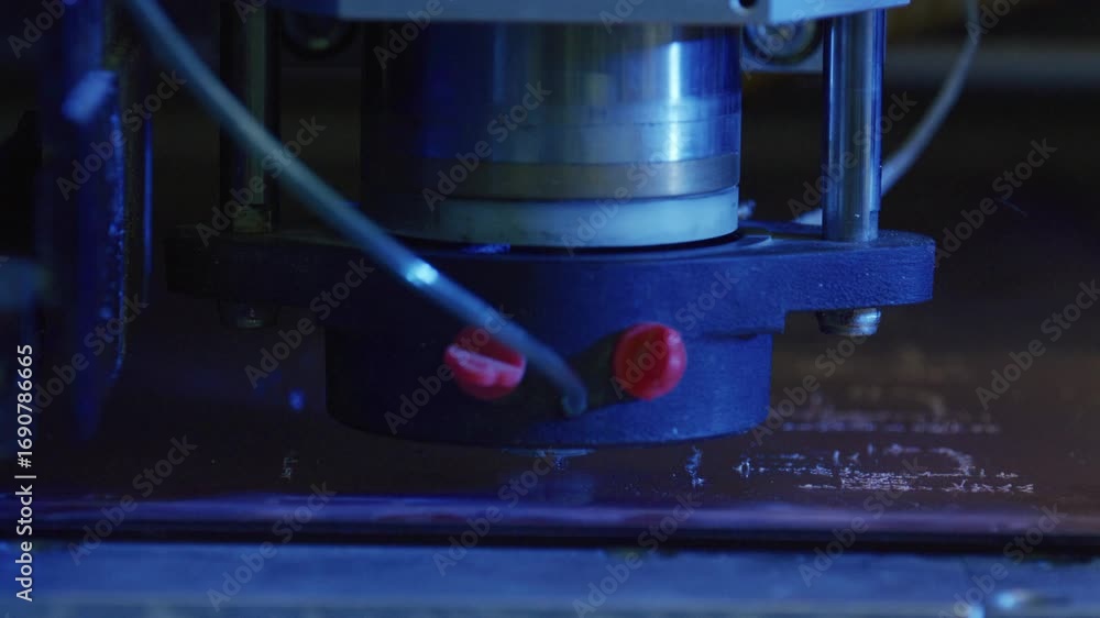 Poster close up view of automated industrial laser engraving machine precisely etching intricate design ont