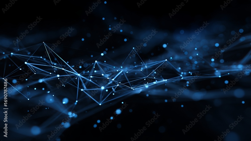 Poster futuristic network connection with abstract digital technology background featuring glowing nodes an