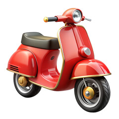 Bright red classic scooter with gold trim isolated on a transparent background vehicle transportation