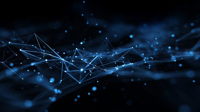Futuristic network connection with abstract digital technology background featuring glowing nodes and lines over dark surface