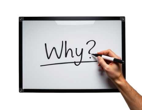 Hand Writing the Question "Why?" on a Whiteboard Surface - Powered by Adobe