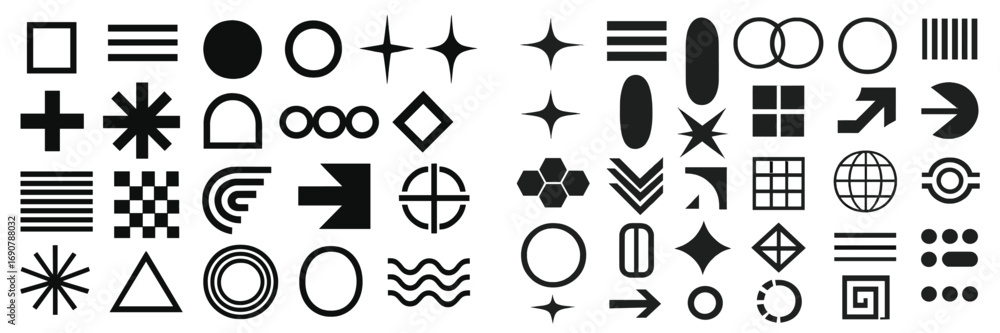 Aufkleber large set of universal geometric shapes and abstract icons in a minimalist brutalist style for graph