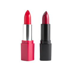 Obraz premium Two Red Lipsticks on a Transparent Background with Glossy Finish