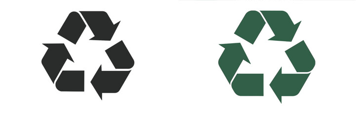 Green and black recycling symbol icon set for sustainability and environmental conservation isolated on a white background
