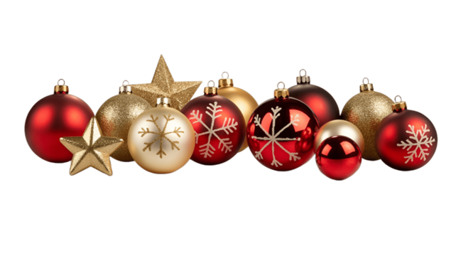 Festive Christmas Ornaments and Star Decorations.