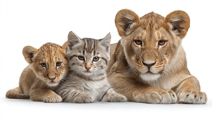Lion Cub, Kitten, and Young Lioness: A Trio of Big Cats