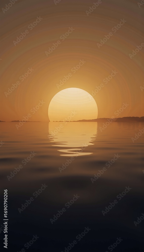 Aufkleber serene sunset over tranquil waters creating a golden reflection with soft waves and distant horizon 