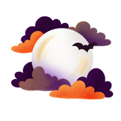 Full moon clipart with clouds for Halloween-themed designs. isolated transparent background.