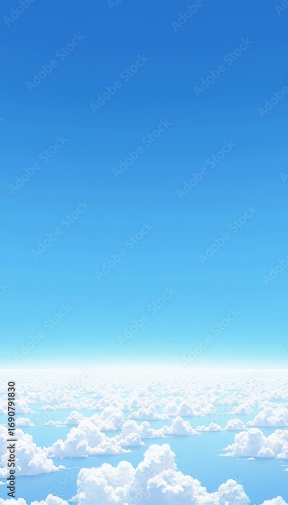 Poster expansive azure sky with fluffy white clouds creating a serene and tranquil atmosphere in a vast ope