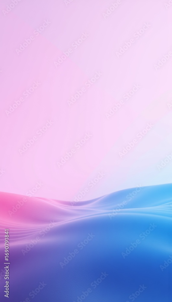 Poster serene gradient landscape of pastel waves in a tranquil abstract horizon against a soft pink and blu