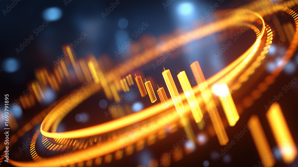 Aufkleber a wide digital wall pulses with glowing charts of global business growth interactive metrics orbitin