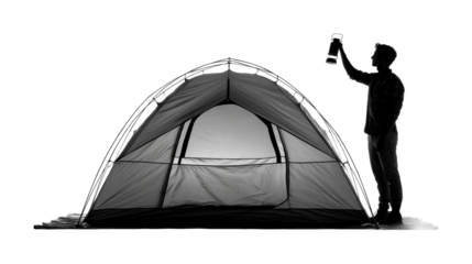 Camping adventure with lantern forest night silhouette