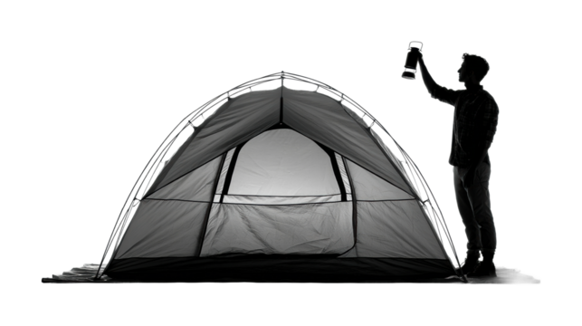 Camping adventure with lantern forest night silhouette