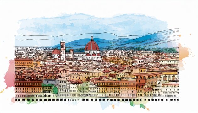 aerial view of the city of florence watercolor