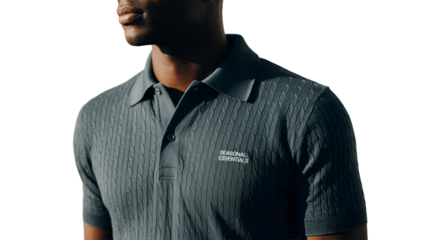 A man wearing a dark polo shirt.