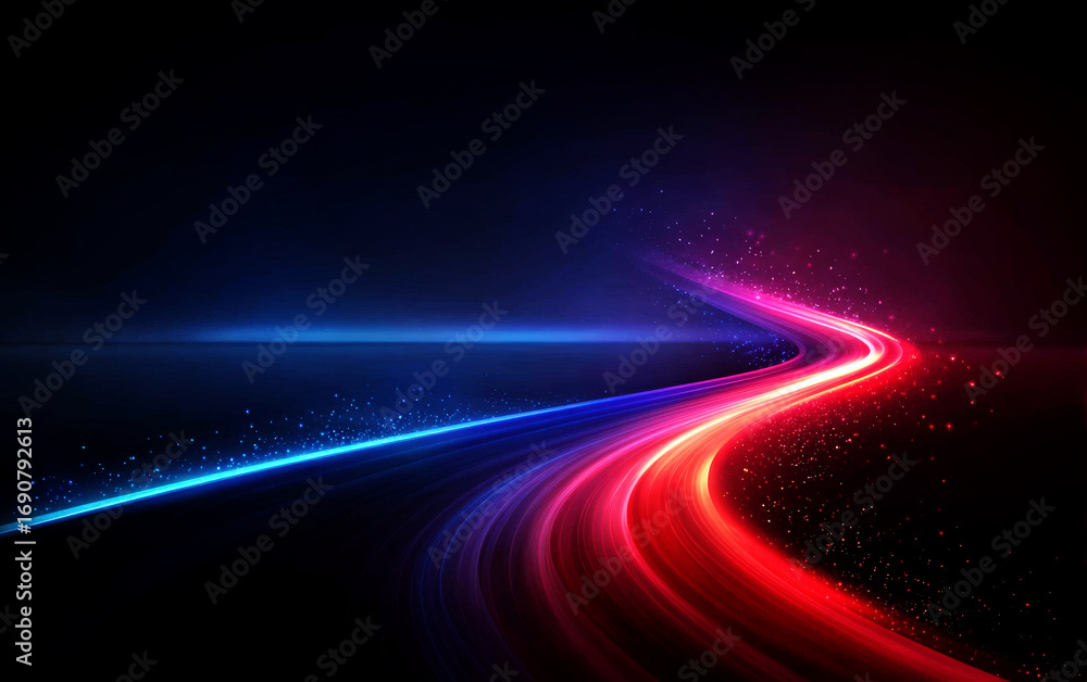 Poster colorful glowing light trails creating a dynamic abstract scene