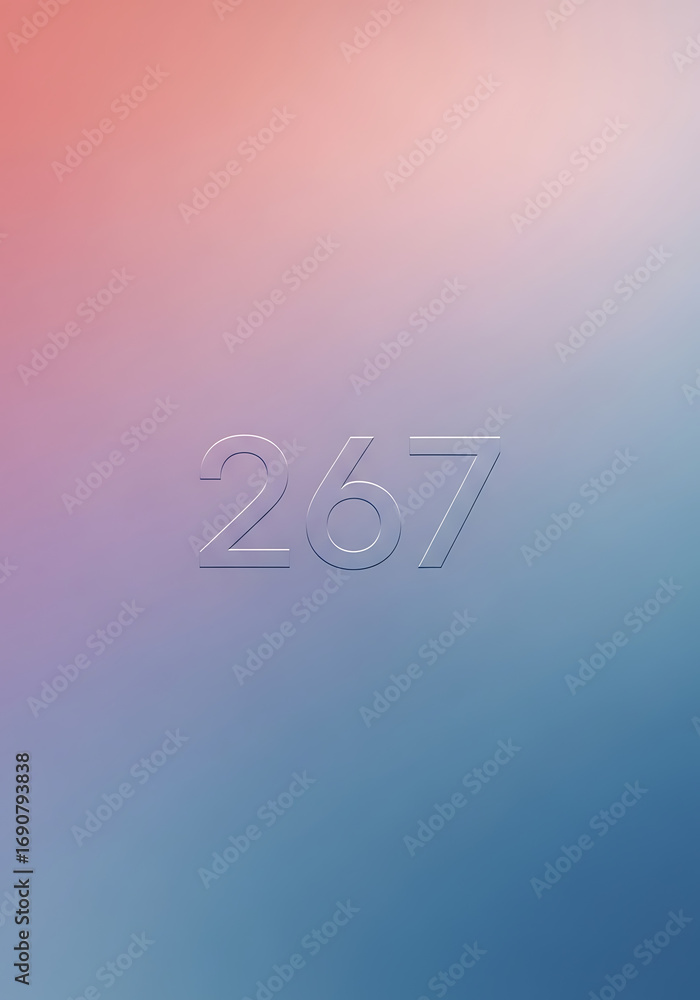 Poster subtle embossed numbers 267 on a smooth pink and blue gradient background