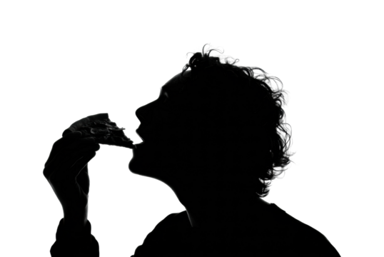 Enjoying a slice of pizza silhouette food minimalist