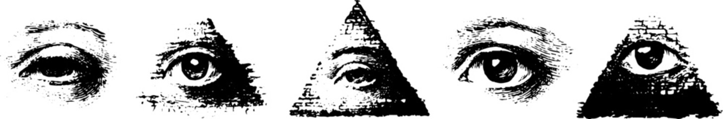 Obraz premium Intricate grunge black and white eye illustrations with pyramid designs for urban art projects