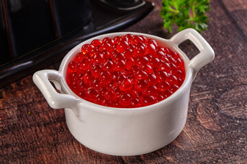 Salmon red caviar in the bowl