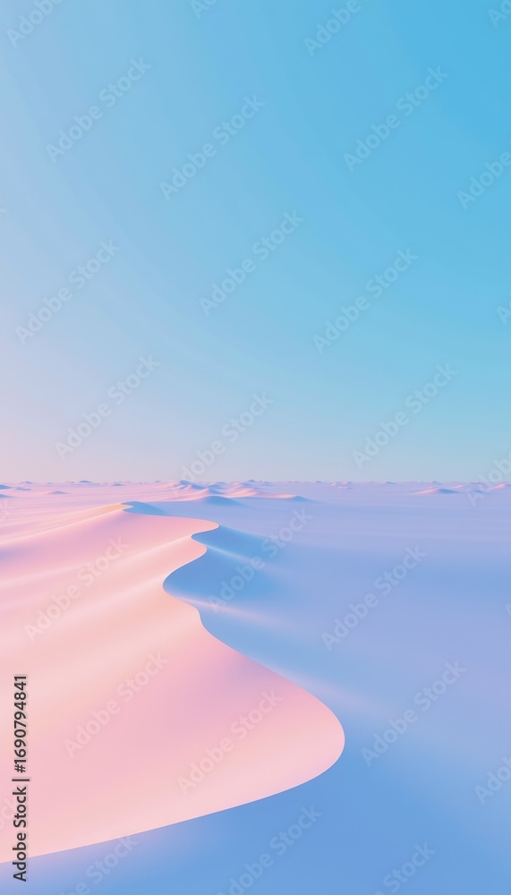 Poster serene desert landscape with soft pastel sands under a clear blue sky creating a tranquil and dreamy