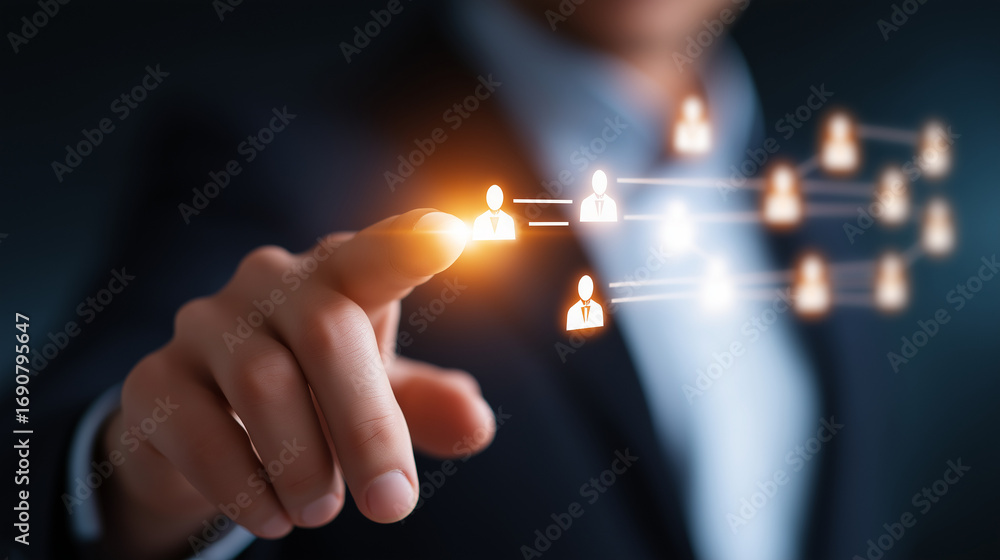 Poster a radiant hr platform glows with recruitment visuals glowing charts and candidate icons appearing dy
