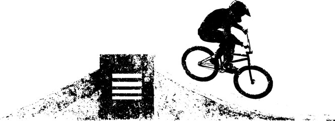 Fototapeta premium Grunge black and white bmx silhouette jump design for urban posters and prints