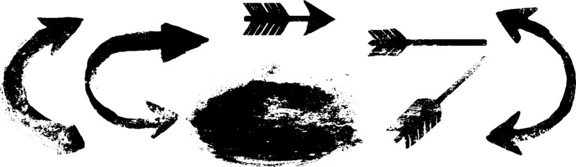 Grunge black and white arrows and circle design set for creative projects